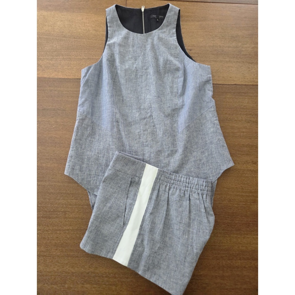 Rag & Bone Two Piece Chambray Top & Nesi Shorts Set S Xs Pinstripe Leather